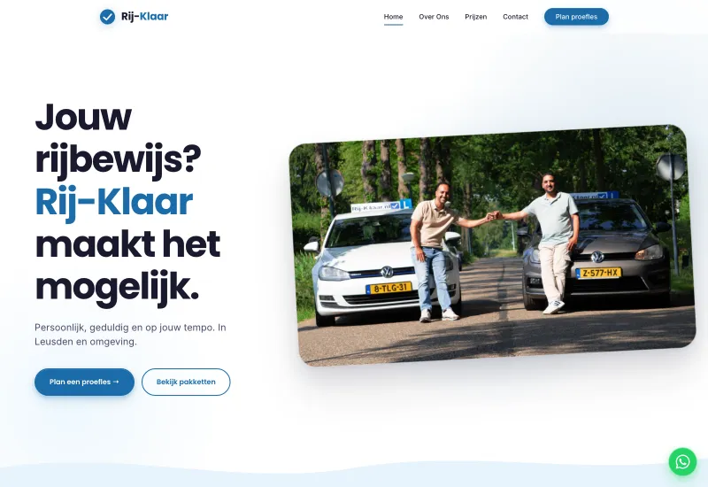 Screenshot van de homepage van Rijschool Rij-Klaar